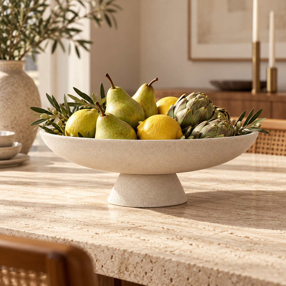 Beige Stone-Look Pedestal Decorative Bowl
