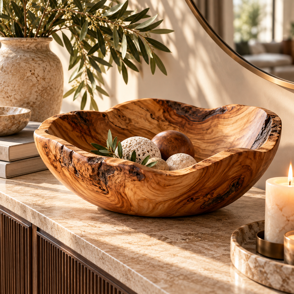 Natural Wood-Grain Wavy Decorative Bowl