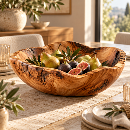 Natural Wood-Grain Wavy Decorative Bowl