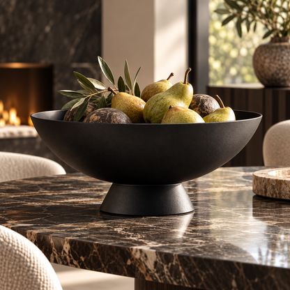 Matte Black Wide Shallow Pedestal Decorative Bowl
