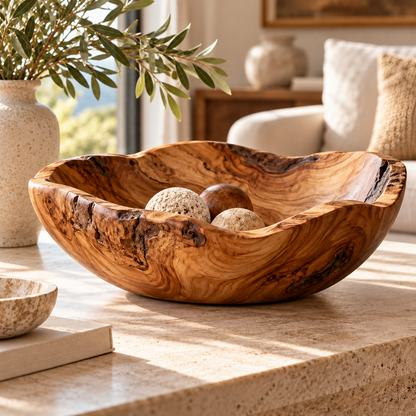 Natural Wood-Grain Wavy Decorative Bowl