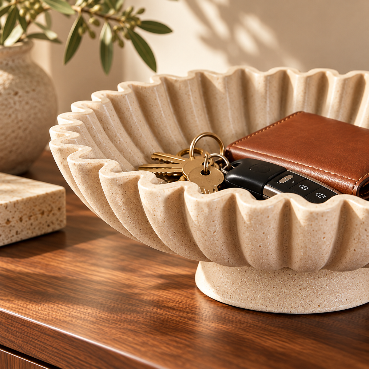 Beige Fluted Scalloped Trinket Bowl