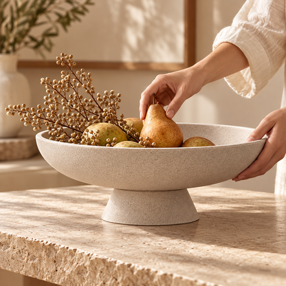 Beige Stone-Look Pedestal Decorative Bowl
