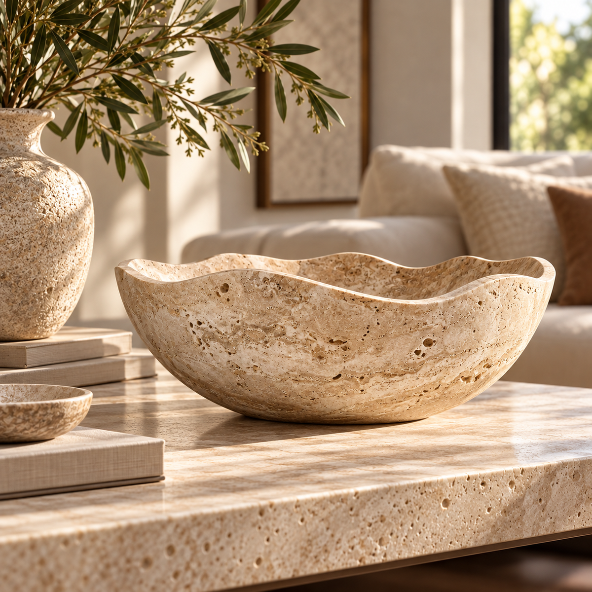 Beige Wavy-Edge Decorative Bowl