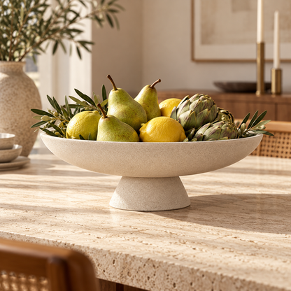 Beige Stone-Look Pedestal Decorative Bowl