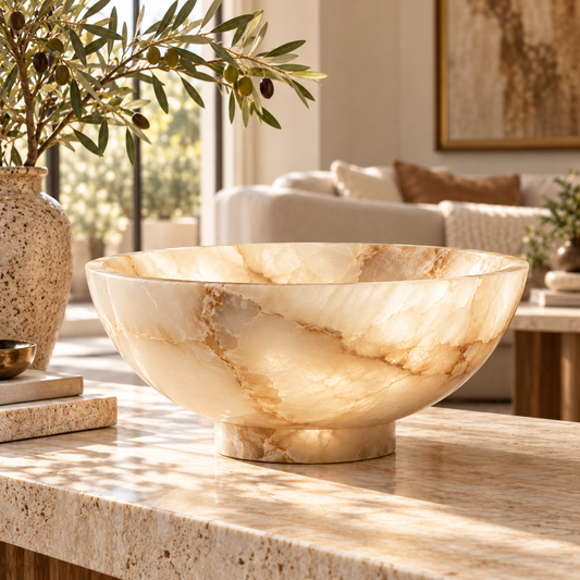 Cream Onyx-Look Pedestal Decorative Bowl
