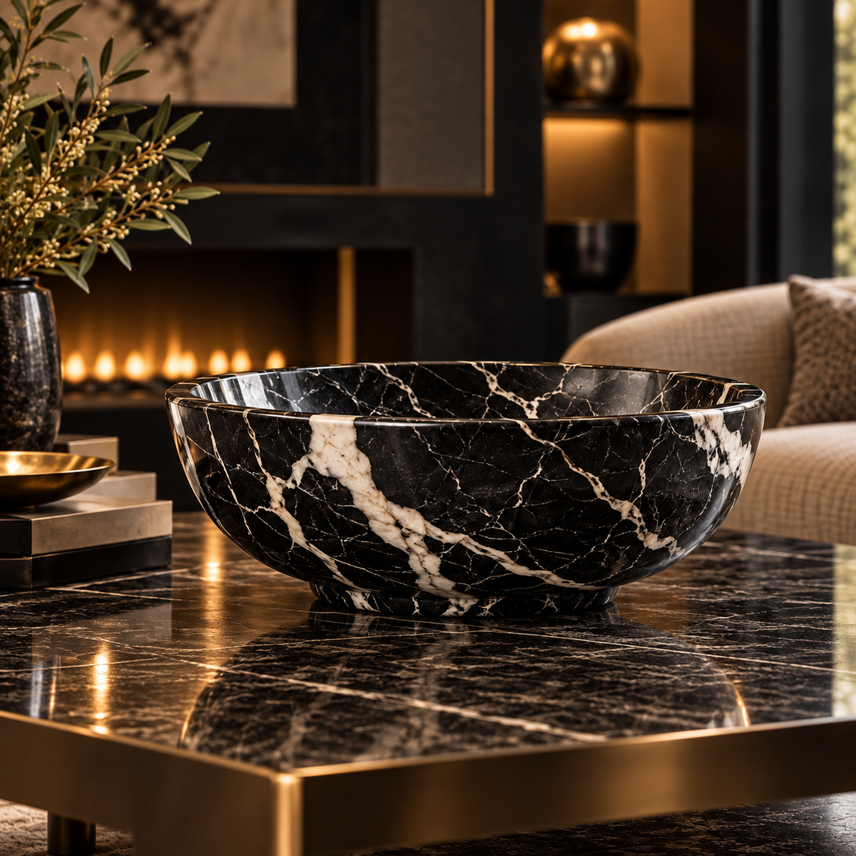 Black Marble-Look Decorative Bowl