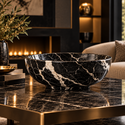 Black Marble-Look Decorative Bowl