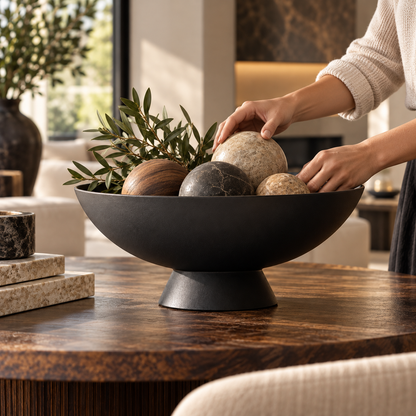 Matte Black Wide Shallow Pedestal Decorative Bowl