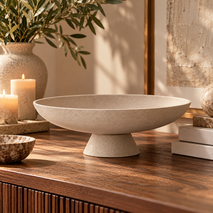 Beige Stone-Look Pedestal Decorative Bowl