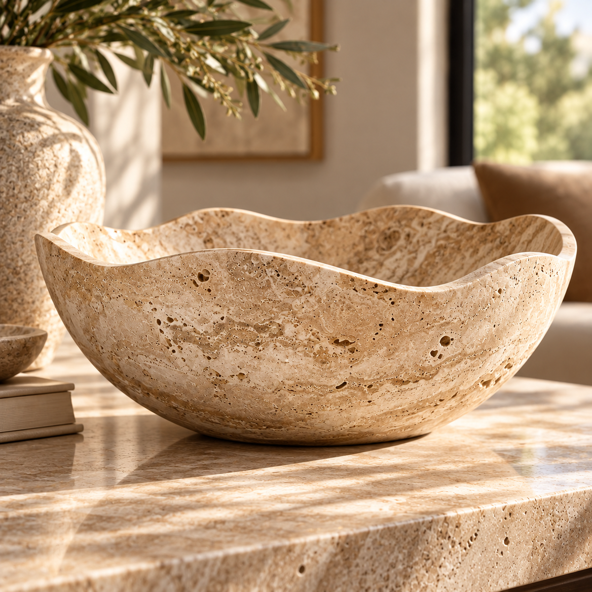 Beige Wavy-Edge Decorative Bowl