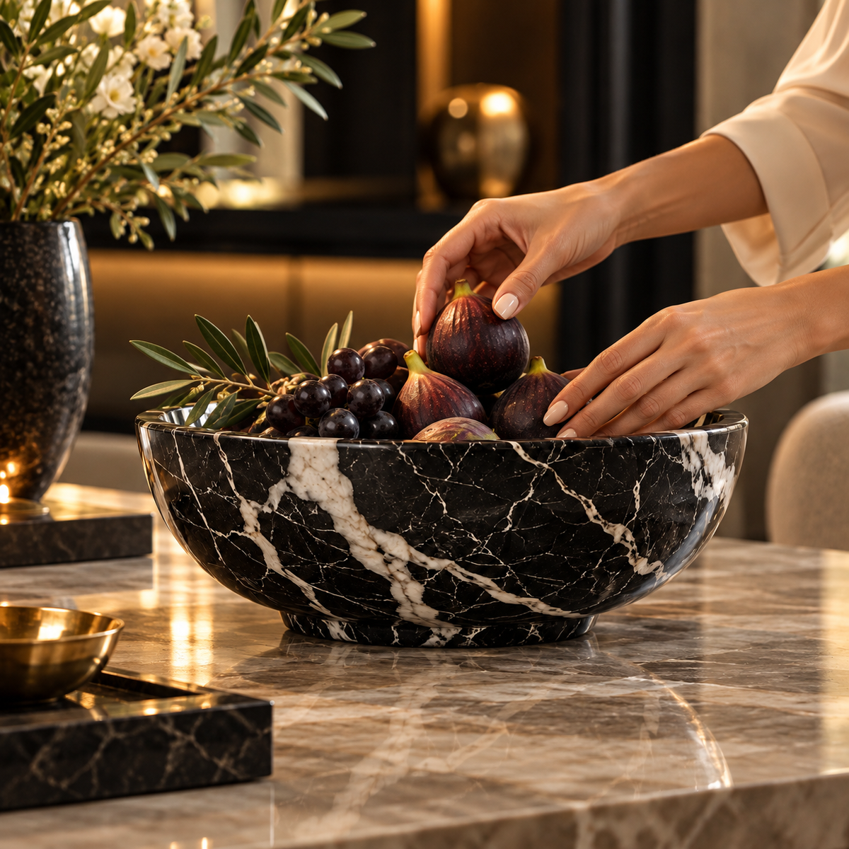 Black Marble-Look Decorative Bowl