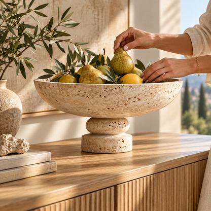 Beige Travertine-Look Wide Pedestal Decorative Bow