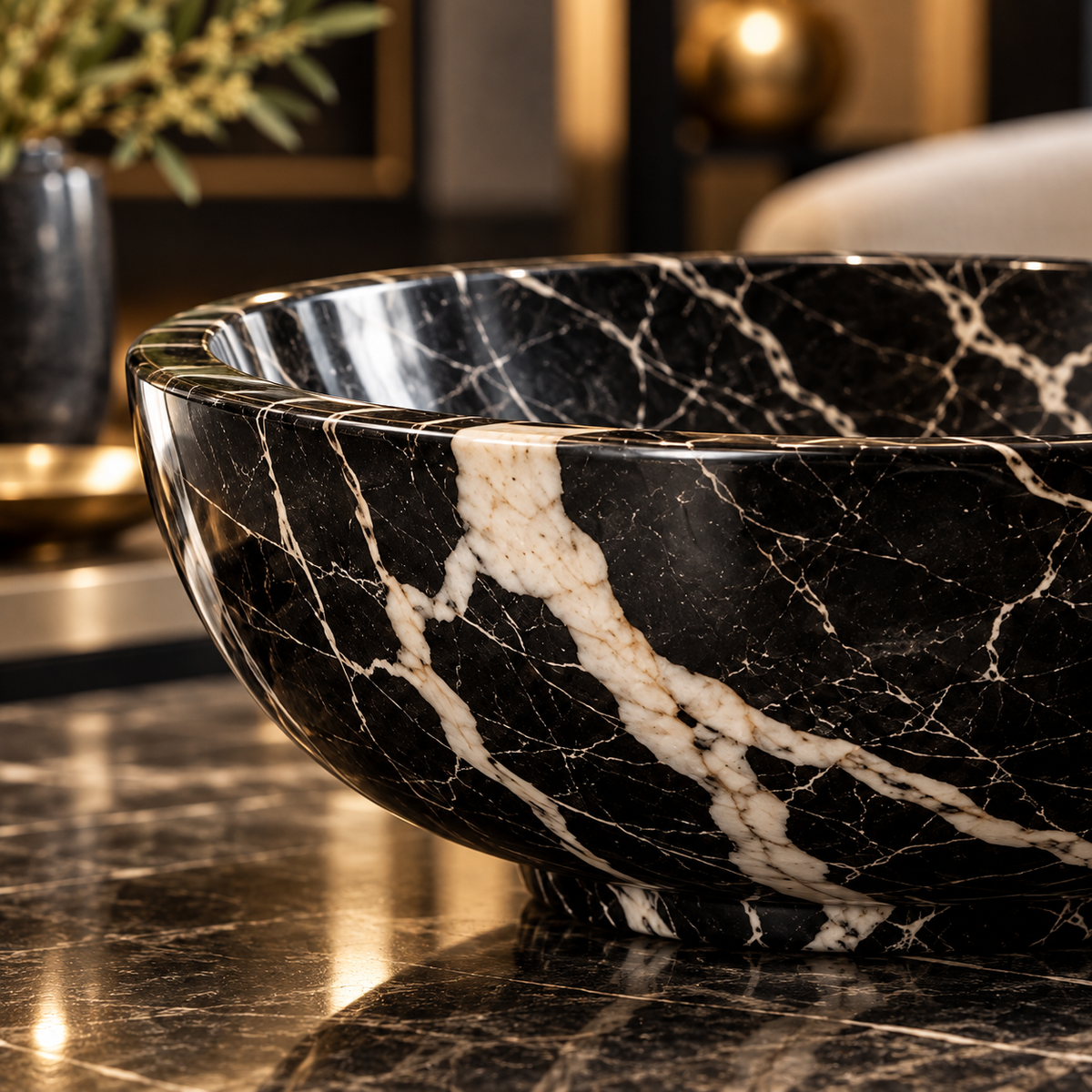 Black Marble-Look Decorative Bowl