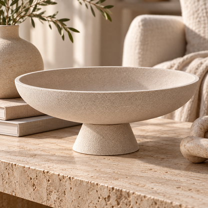 Beige Stone-Look Pedestal Decorative Bowl