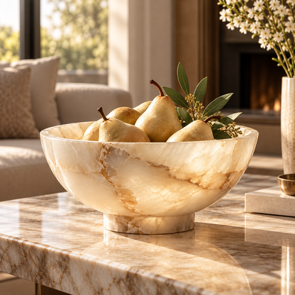 Cream Onyx-Look Pedestal Decorative Bowl