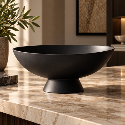 Matte Black Wide Shallow Pedestal Decorative Bowl
