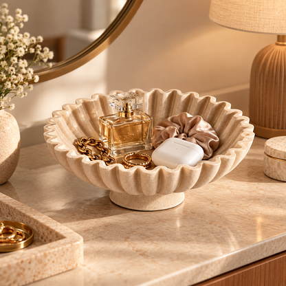 Beige Fluted Scalloped Trinket Bowl