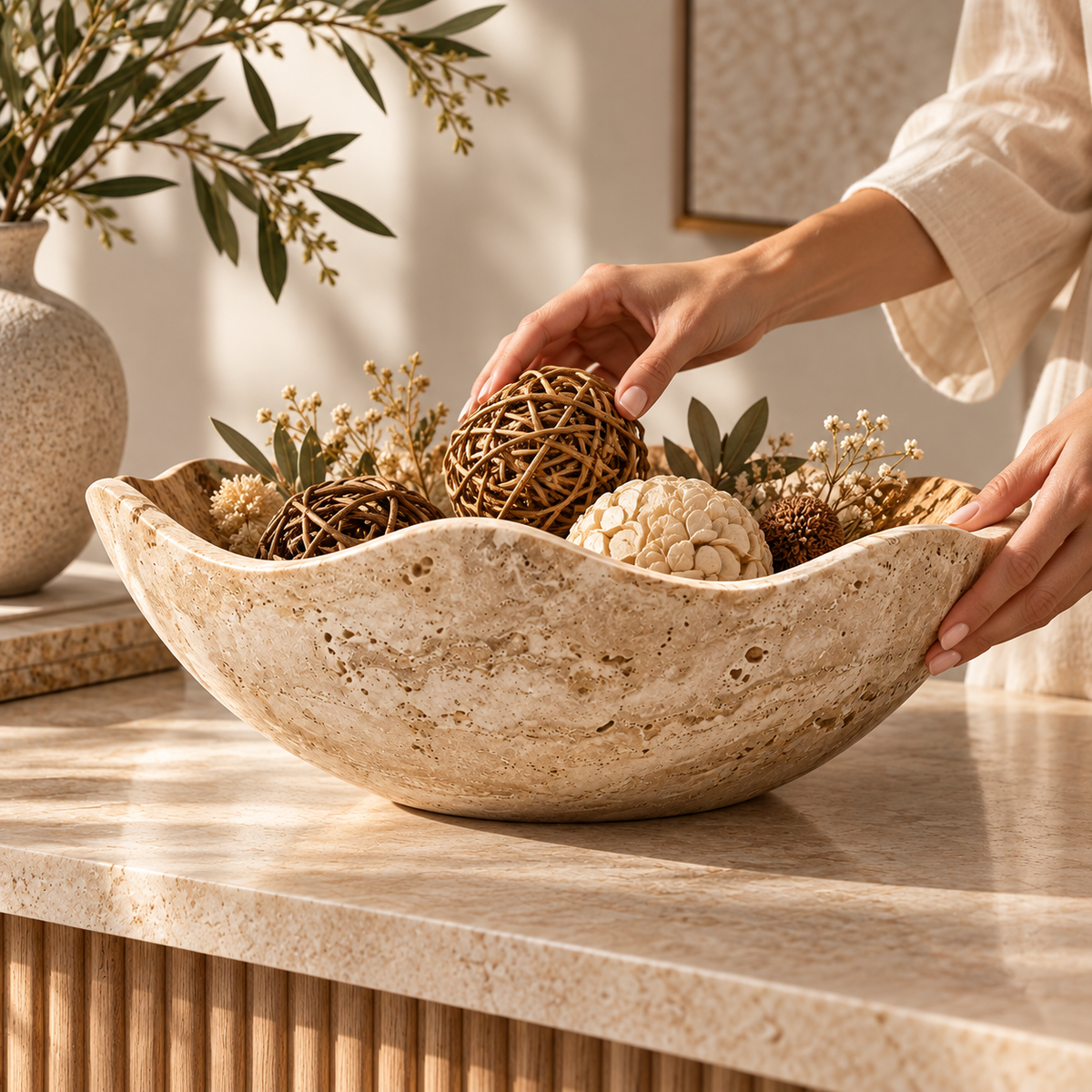 Beige Wavy-Edge Decorative Bowl
