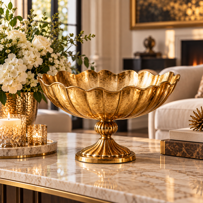 Gold Scalloped Pedestal Decorative Bowl