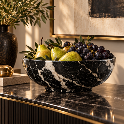 Black Marble-Look Decorative Bowl