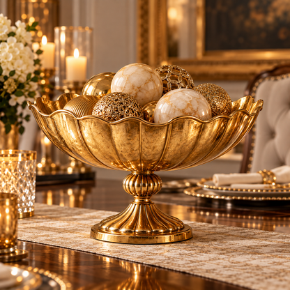 Gold Scalloped Pedestal Decorative Bowl